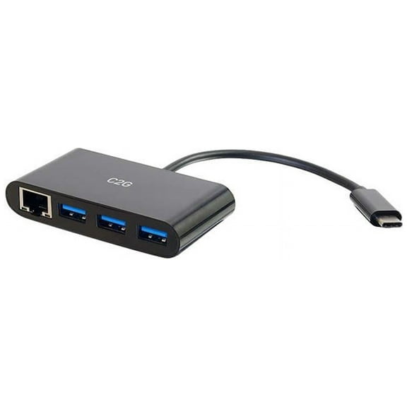 C2g Usb-c To Ethernet Adapter With 3-port Usb Hub - Black