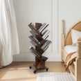thumbnail image 5 of 14-Tier Tree Rotating Bookshelf, 360 Degree Spinning Wood Corner Book shelf  with Wheels, Space-Saving Bookcase for Small Spaces, Bedroom Living Room Home Office, Rustic Brown, 5 of 8