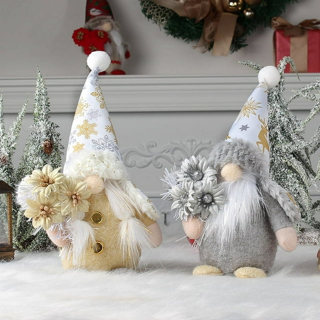 2 Paquetes de Decoraciones de Navidad Gnomos, Adornos de Santa Claus, Decoración de Navidad Gnome Interior Santa Tomte (Plata Dorada a Pares - 11 Pulgadas)