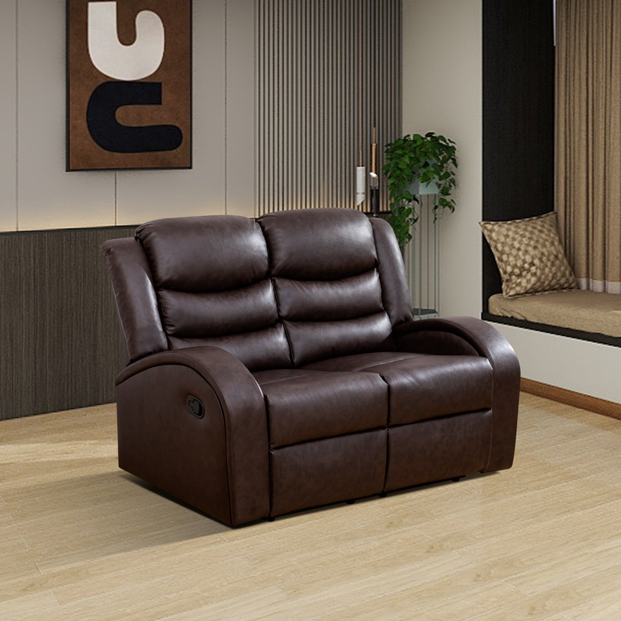 Gewnee Brown Loveseat, Air Leather & High-Elastic Sponge, Adjustable Recline, Perfect for Living Rooms