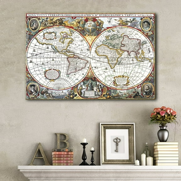 wall26 Canvas Wall Art - Early Vintage Map of The World (Nova Totius Terrarum Orbis Tabula) - Giclee Print Gallery Wrap Modern Home Art Ready to Hang - 12x18 inches