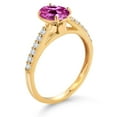 thumbnail image 3 of Gem Stone King 10K Yellow Gold Pink Created Sapphire and White Lab Grown Diamond Engagement Ring for Women (1.83 Cttw, Oval 8X6MM, Gemstone September Birthstone, Size 7), 3 of 4