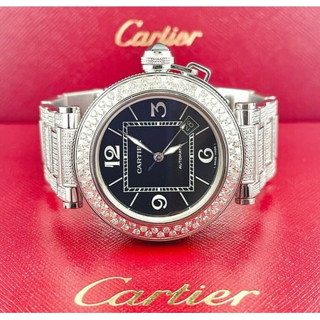 Cartier Pasha 40mm Black Dial Custom Iced Out 8ct Genuine Diamonds Ref 2790