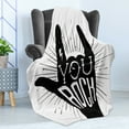 thumbnail image 4 of Rock Music Soft Flannel Fleece Throw Blanket, You Rock Words with Devil and Abstract Lines Monochrome Tattoo Pattern, Cozy Plush for Indoor and Outdoor Use, 50" x 60", Black White, by Ambesonne, 4 of 5