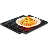 TSV 2pcs Silicone Trivet Mats, Non-Slip Dish Drying Mats, Heat Resistant Pot Holders, Hot Pads for Baking, Cooking, 8 x 6", Black