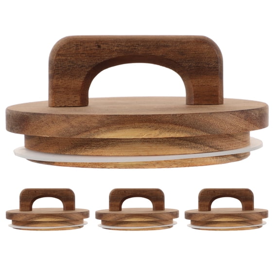 LOLIPPYY 4-Pack Airtight Brown Acacia Wood Jar Lids with Leakproof Seal and Handle, Perfect for Pantry Storage and Kitchen Use