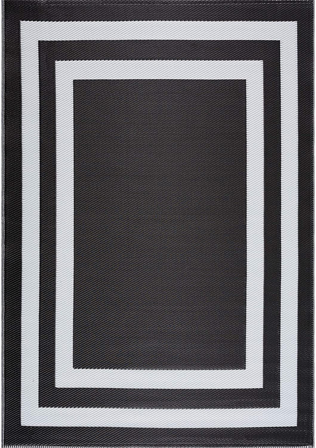 Playa Rug Reversible Indoor/Outdoor 100% Recycled Plastic Floor Mat/Rug - Weather, Water, Stain, Fade and UV Resistant - Paris- Black & White (4'x6')