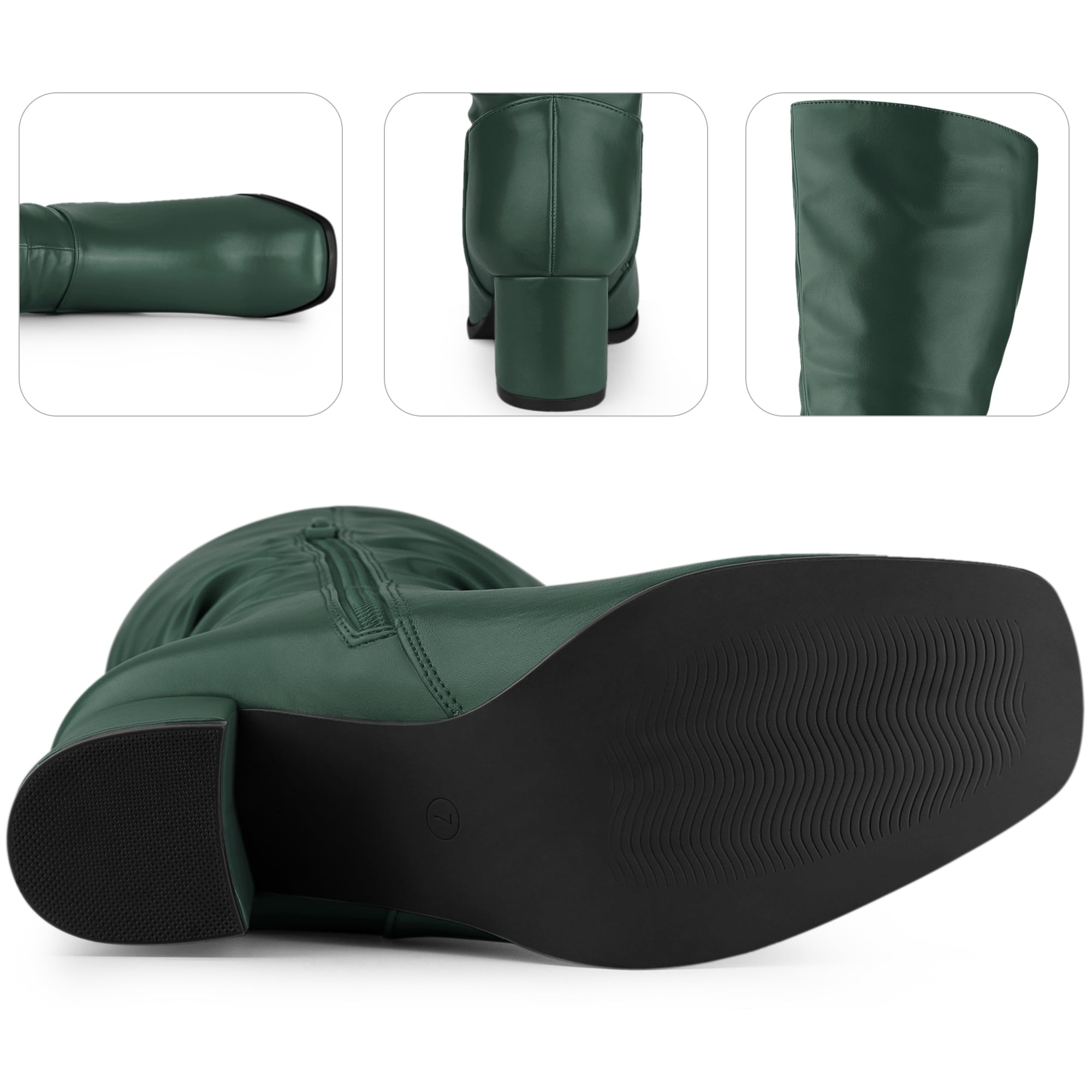 DARING DIVA Women's Slouch Square Toe Chunky Heels Knee High Boots Dark Green 9.5