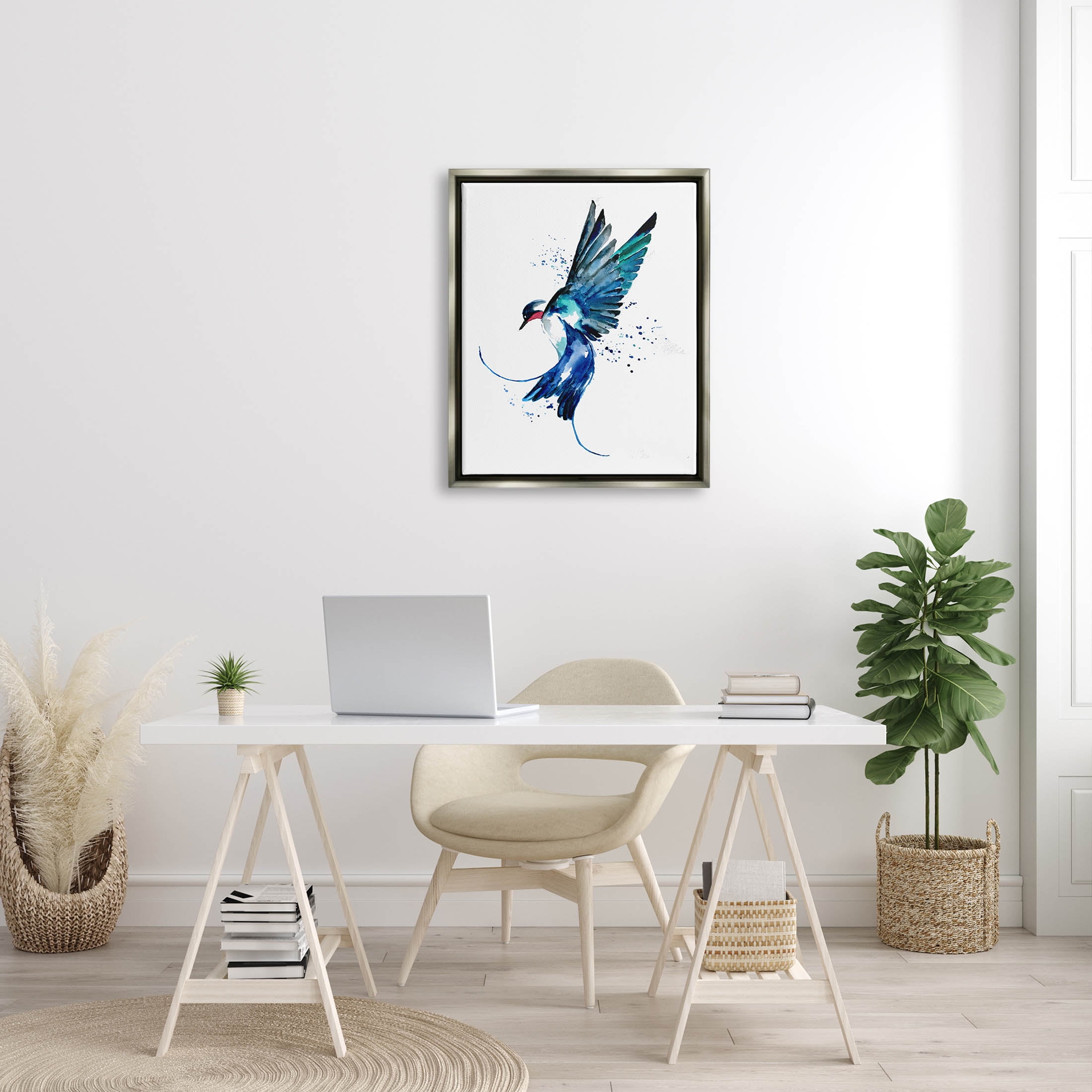 Blue Bird Flying Wings Animals & Insects Graphic Art Luster Gray Framed Art Print Wall Art