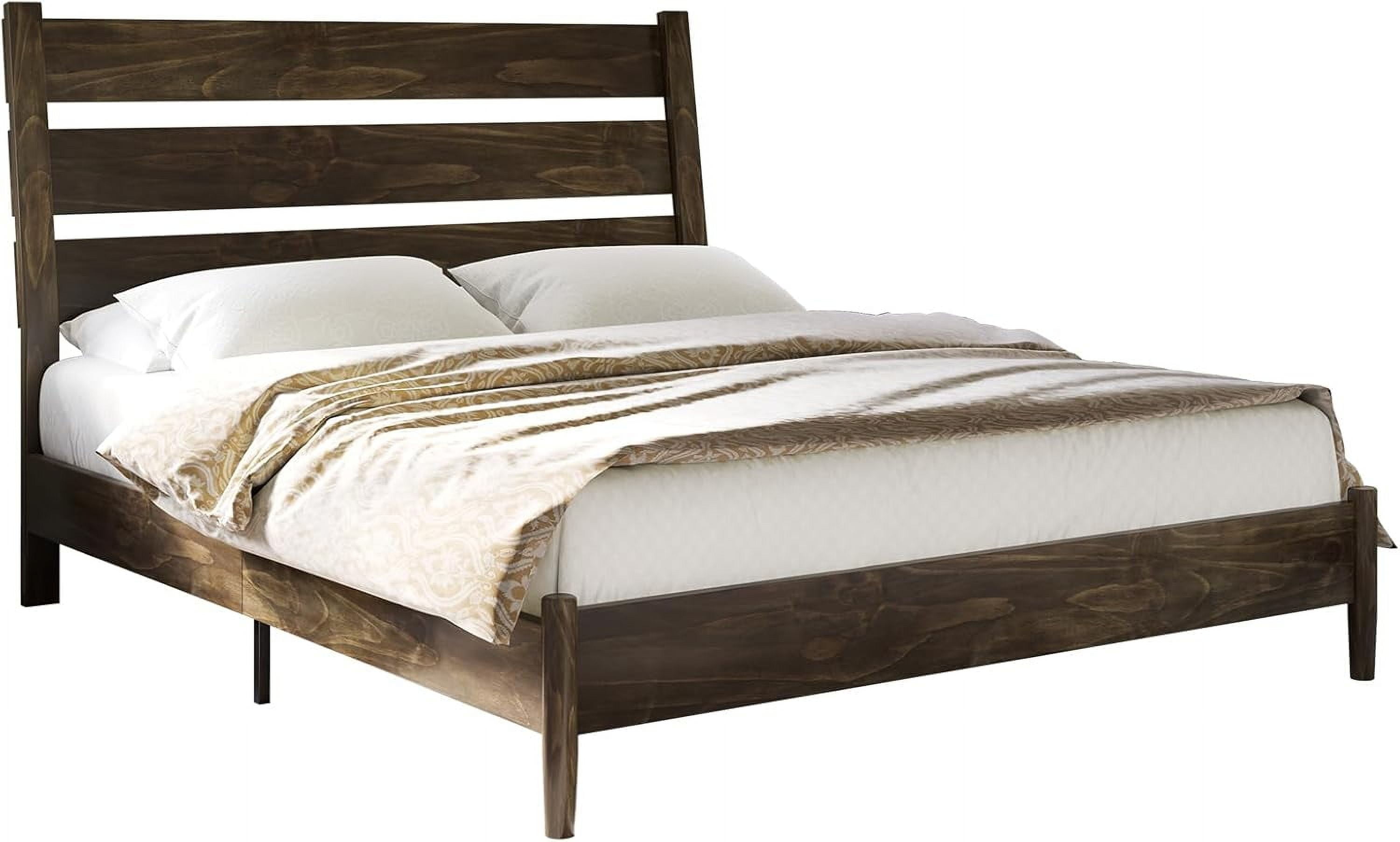 VanAcc Queen Size Solid Wood Bed Frame, Platform Beds with 45"H Headboard, Easy Assembly, Deep Brown
