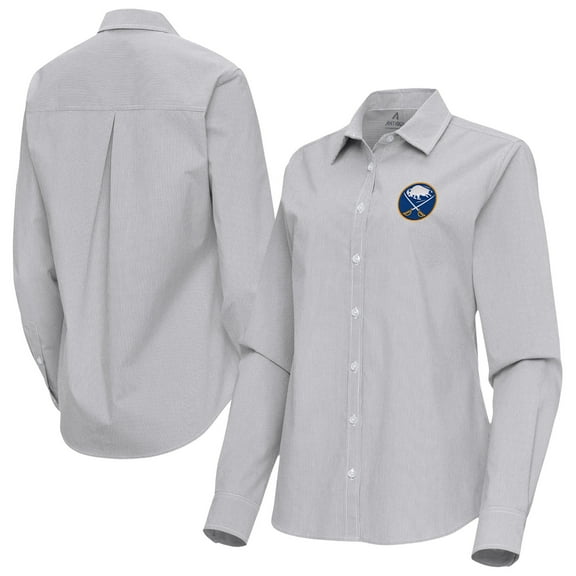 Women's Antigua Gray Buffalo Sabres Porter Woven Tri-Blend Long Sleeve Button-Up Shirt