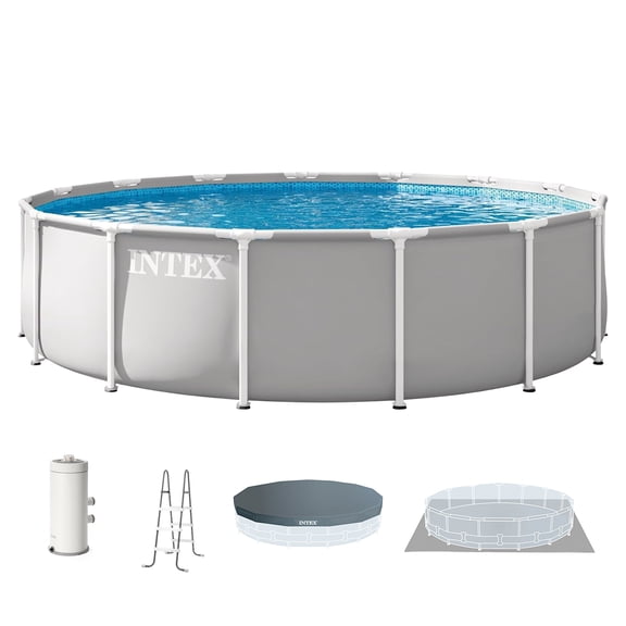 INTEX 26723EP Prism Frame 15'x42" Above Ground Pool w/ Pump, Ladder, Cover, Ground Cloth