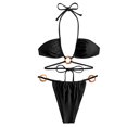thumbnail image 1 of Bikini con anillo vinculado Traje de baño Talle alto 2 piezas Lazo en la espalda Halter Triángulo Bikini para mujer Verano Negro L, 1 of 6