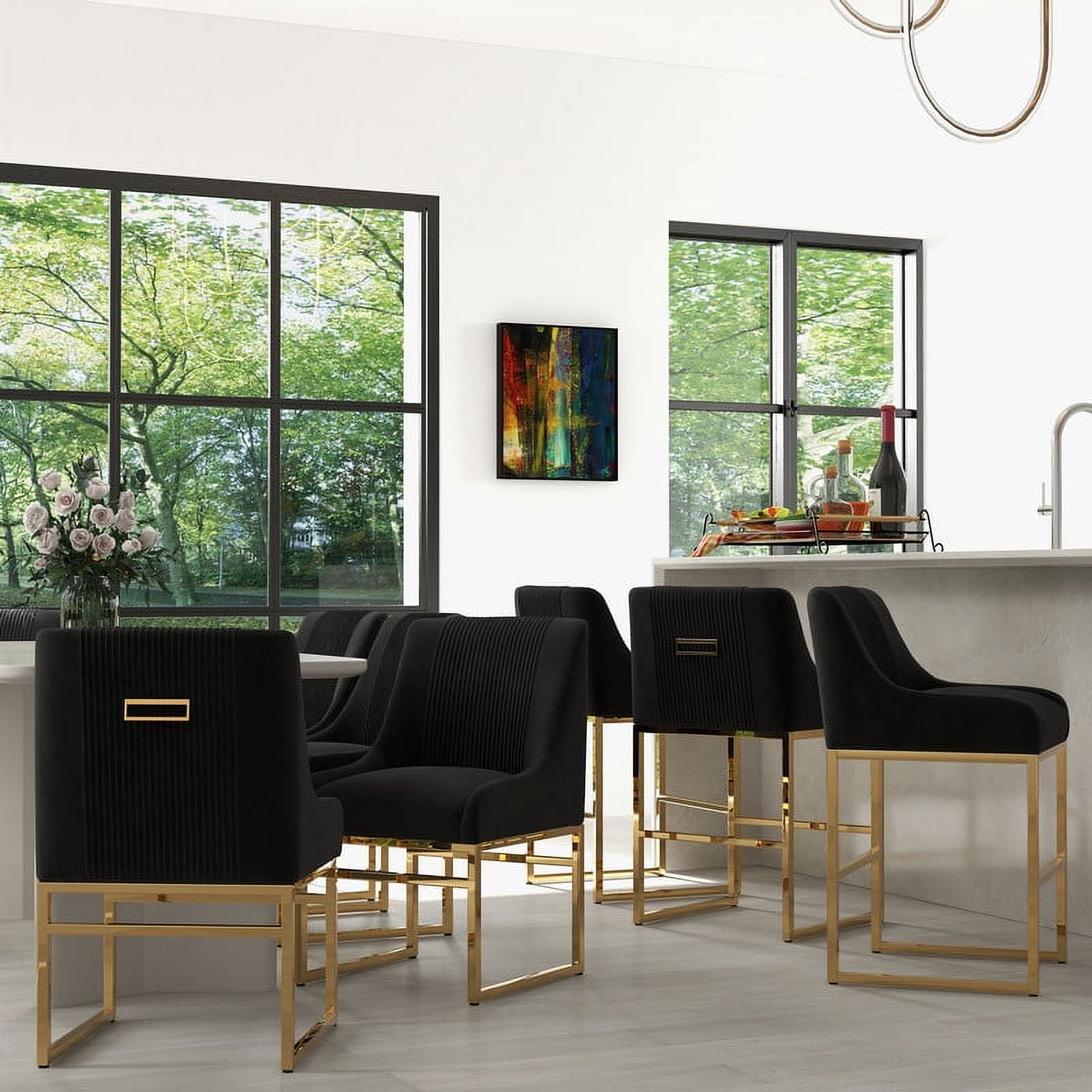 SEYNAR Modern Velvet Upholstered Accent Dining Chairs Set of 8, Kitchen Side Chair with Metal Frame for Living Room