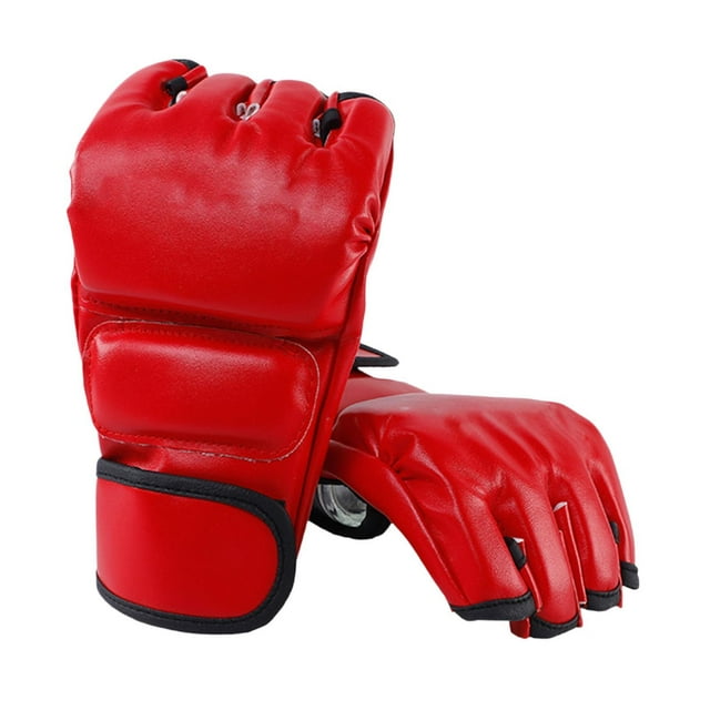 Guantes de boxeo medio mitones Kickboxing guantes de sparring guantes de saco de boxeo para Muay Thai Sparring Karate Fighting Mma hombres mujeres Rojo
