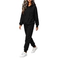 thumbnail image 3 of Hzzrkos Women Casual Loose Solid Color Hooded Long Sleeve Drawstring Kangaroo Pocket Sweatshirt Jogger Pants Tracksuit Lounge Set Two Piece Outfit Black, 3 of 6