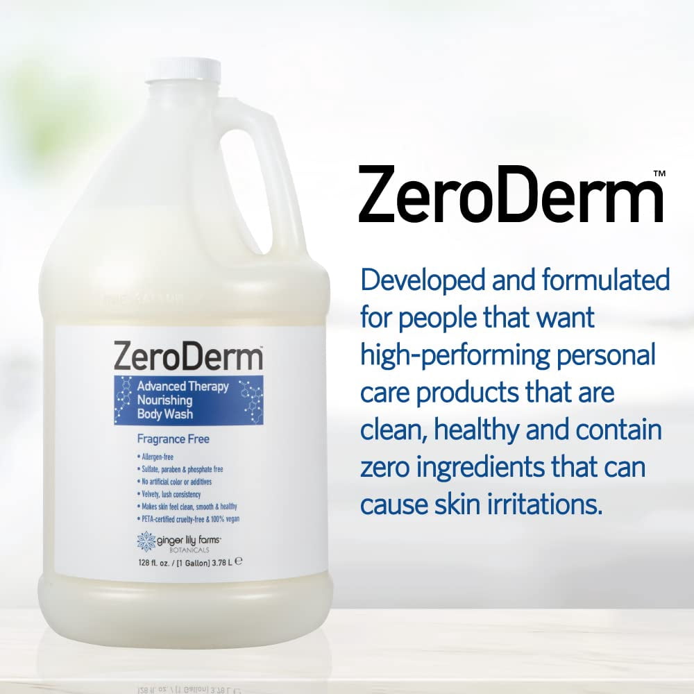 Ginger Lily Farms Botanicals ZeroDerm Advanced Therapy Nourishing Body Wash, 100% Vegan & Cruelty-Free, Fragrance Free, 1 Gallon (128 Fl. Oz.) Refill
