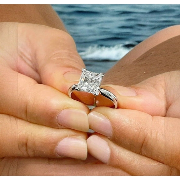 Forever Jewels 2Ct Princess Cut Moissanite Women Solitaire Engagement Ring 14K White Gold Plated