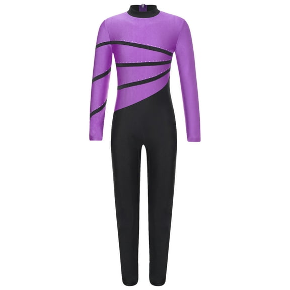 Yruioon Kids Girls Gymnastics Dance Leotards Long Sleeve Mock Neck Full Unitard Bodysuits Dancing Purple 6