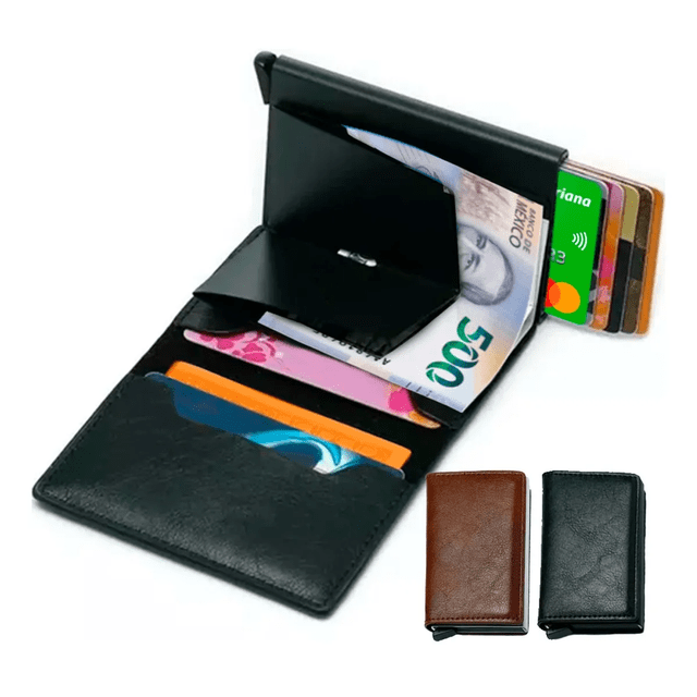Cartera Tarjetero Billetera Unisex De Cuero Protección Rfid Xtellar Color Negro