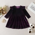 thumbnail image 2 of Mercatoo Toddler Girls Velvet Maxi Dress Knee Length Long Sleeve Solid Ruffle Dress for Christmas Par𝘁y Wedding Holiday, 2 of 3