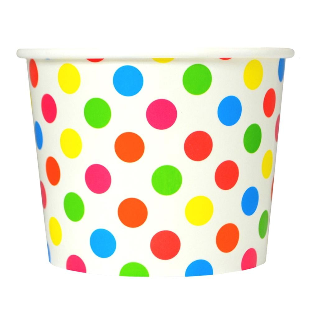 [1,000 Count] 12 oz Rainbow Polka Dot Paper Ice Cream Cups Comes In