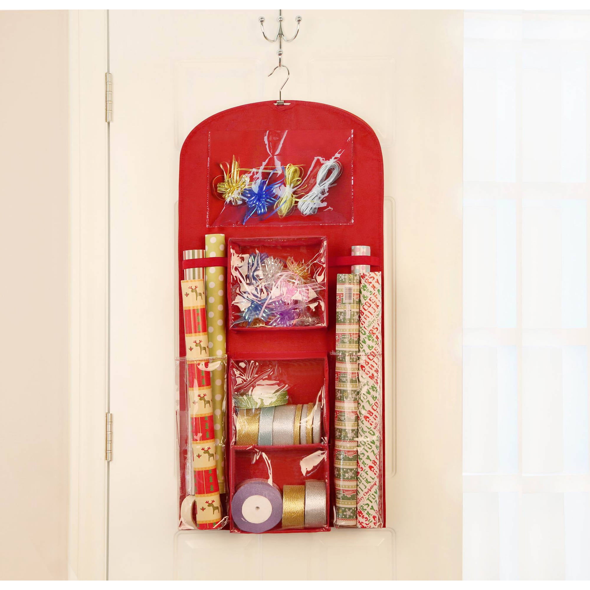 Holiday Hanging Gift Wrap Organizer, Suspends From Any Closet Rod or