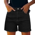 thumbnail image 3 of Womens Relaxed Fit Casual High Waist Denim Shorts Summer Casual Hiking Shorts Button Waist with Pockets by Yigetop Black L, 3 of 7