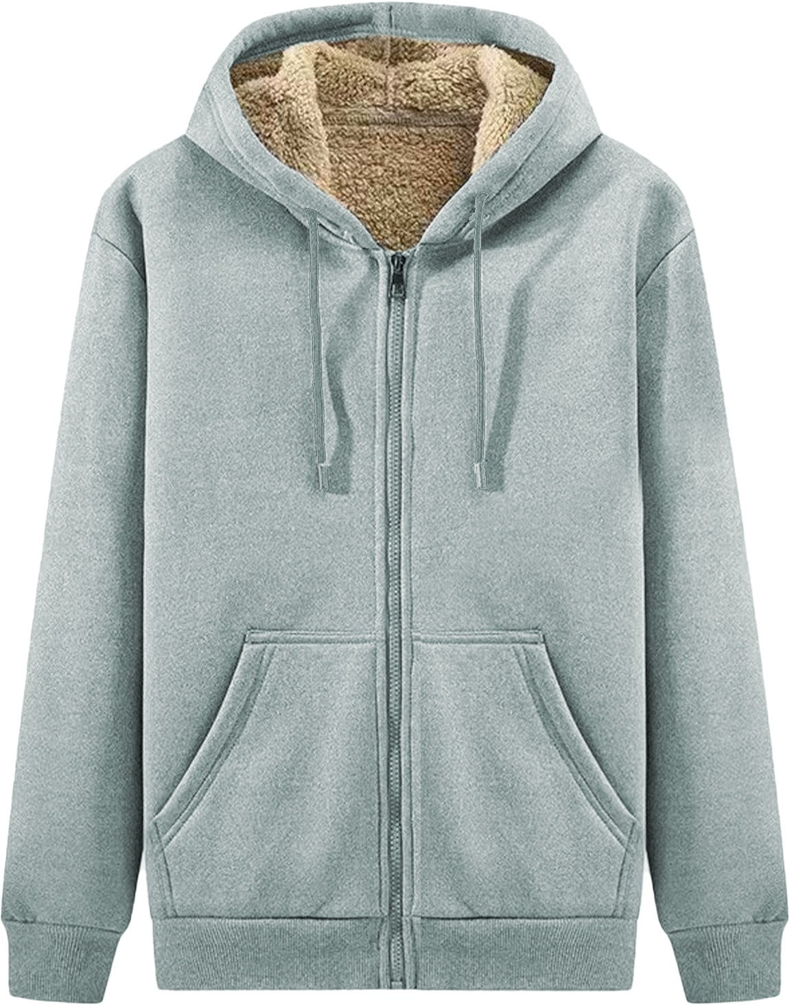 BiZtdJrK Mens Big and Tall Winter Warm Jacket Sherpa Fleece Lined Long Sleeve Zip Up Jackets Drawstring Hooded Coats with Pockets Gray XXXXXL