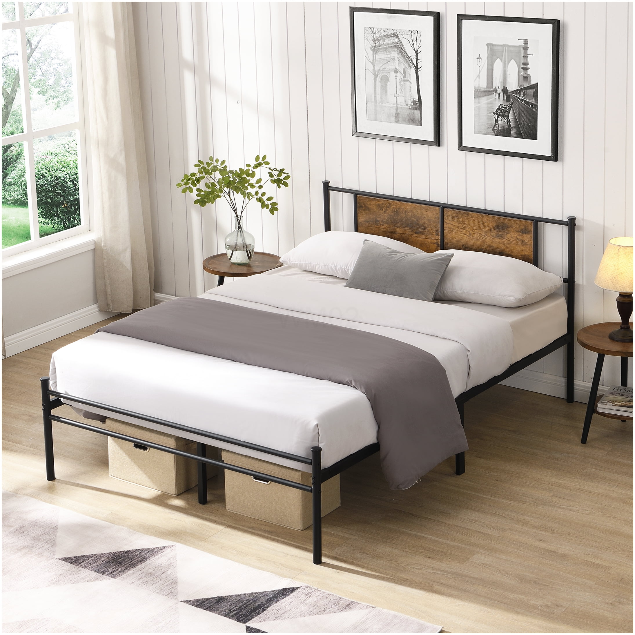 King Size Metal Platform Bed Frame with Headboard, 10.8" Underbed Storage, Heavy Duty 550lbs Support, No Box Spring Needed, Modern Bedroom Furniture