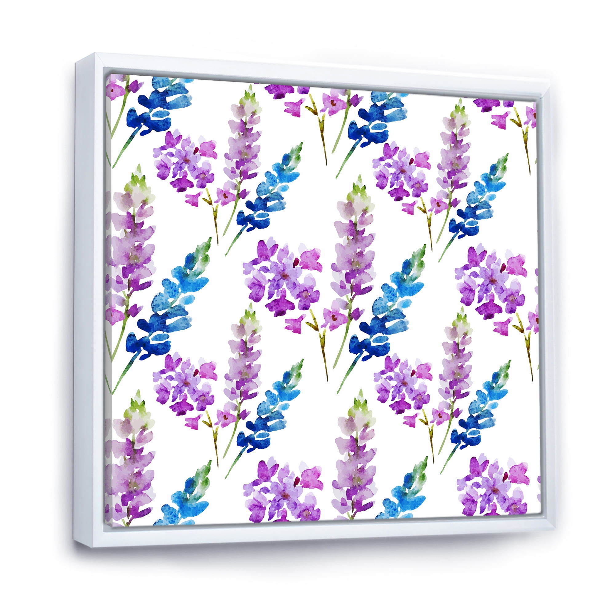 Purple and Pink Floral Pattern 30 in x 30 in Framed Painting Canvas Art Print, by Designart
