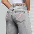 thumbnail image 4 of Audhol Straight Leg Jeans for Women, Women's Bowknot Embroidery Jeans Straight Leg Denim Pants Jeans for Women Trendy Grey XL, 4 of 6