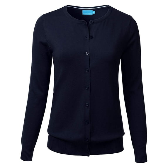 Women Button Down Crew Neck Long Sleeve Soft Knit Cardigan Sweater (S-3X)