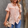 thumbnail image 1 of Blusas abotonadas para mujer, blusa con cuello en V abotonado, blusa con empalme de encaje, blusa con cuello en V, funcionalidad versátil, 1 of 6