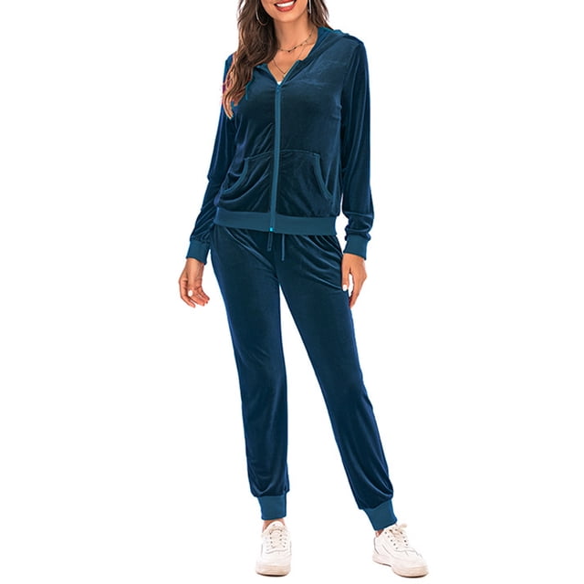 TheFound Women 2 Piece Tracksuits Solid Color Zipper Hoodie Sweatshirt for Activewear Fall Workout Outfits Set