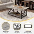 thumbnail image 3 of MIERES Marble-Effect Coffee Table, Rectangular Solid Wood Coffee Table, Living Room Center Table, Coffee Table with Storage Shelf, Suitable for Living Rooms, Offices, Apartments, Gray, 3 of 7