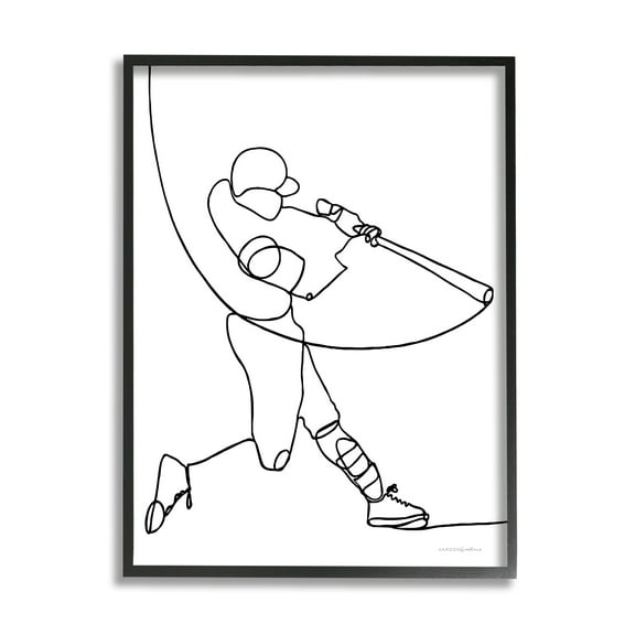Stupell Industries Line Doodle Playing Baseball Minimal Design Graphic Art Black Framed Art Print Wall Art, 16x20, by Kamdon Kreations