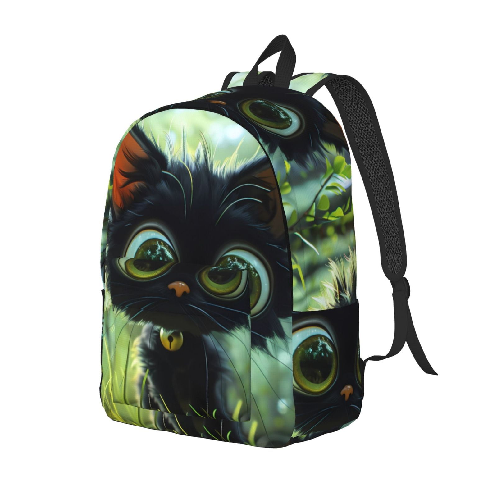 Defioc Cute Big-Eyed Black Cat for Canvas Backpack,Travel Rucksack Unisex Knapsack Laptop Backpack for Work & College -Small