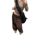 thumbnail image 4 of VISgogo Pantalones casuales de primavera para mujer, pantalones con cordón de ajuste holgado de cintura media de color sólido para niñas, marrón/negro VISgogo moda, 4 of 9