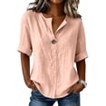 thumbnail image 3 of cocolona Womens Summer Linen Tops Short Sleeve V Neck Button Shirts Dressy Casual Loose Blouses, 3 of 6