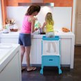 thumbnail image 2 of Costway Folding Wooden Kids Kitchen Step Stool with Adjustable Height & Safety Netting, 2 of 10