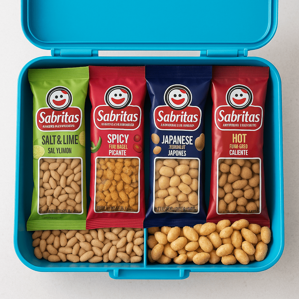 Sabritas Peanut Snack Variety Pack, Salt & Lime, Spicy, Japanese Style & Hot Flavors, 30 Individual Bags, Crunchy Peanuts for Lunchboxes, Travel & On-the-Go Snacking