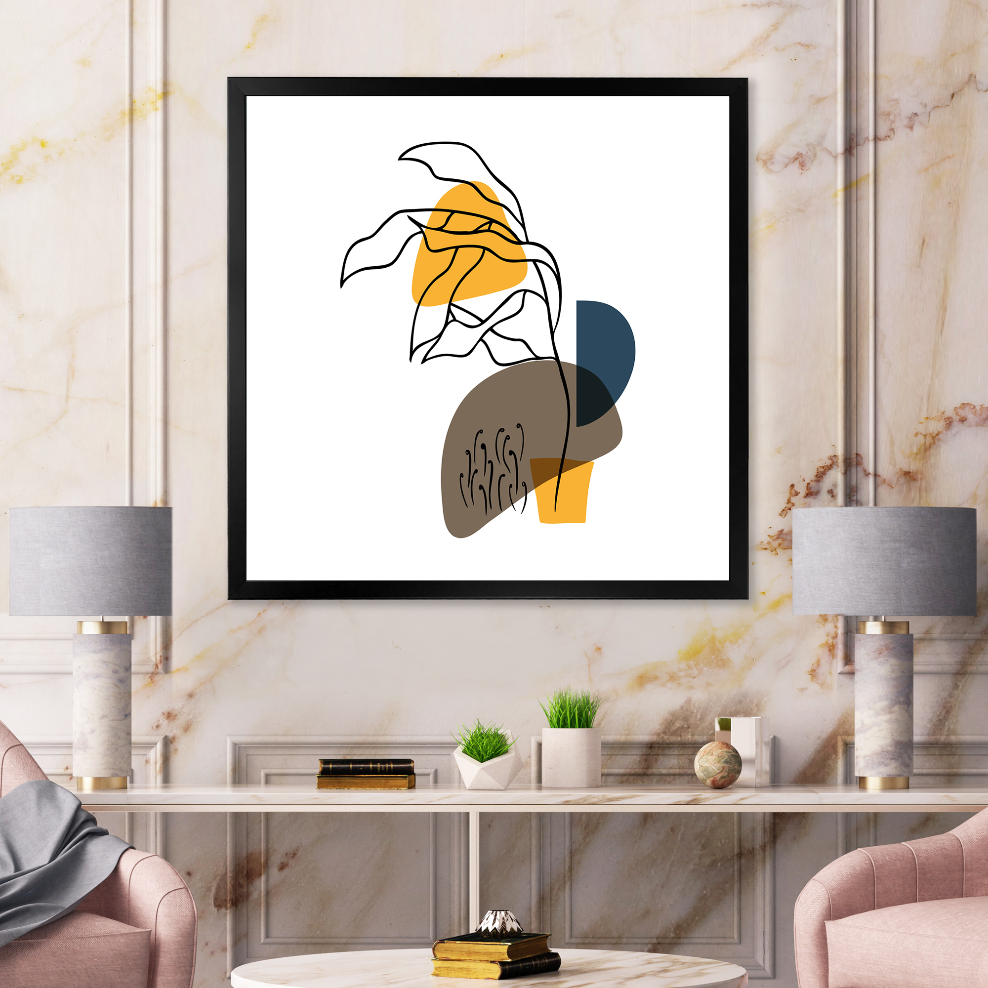 Designart 'Abstract Minimal Shapes Under Flowers V' Modern Framed Art Print