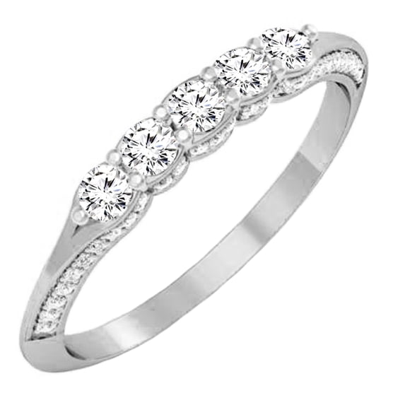 Dazzlingrock Collection 0.50 Carat (ctw) 14K White Diamond Ladies 5 Stone Wedding Stackable Ring 1/2 CT, White Gold, Size 7.5