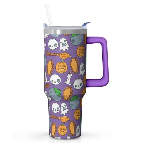 Halloween Tumbler 40 oz with Handle and Straw Ghost Haunted Skull Tumbler Halloween Gifts for Women Insulated Travel Mug
