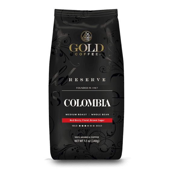 Gold Coffee Colombia Whole Bean Medium Roast Coffee, 12oz (Pack of 6)