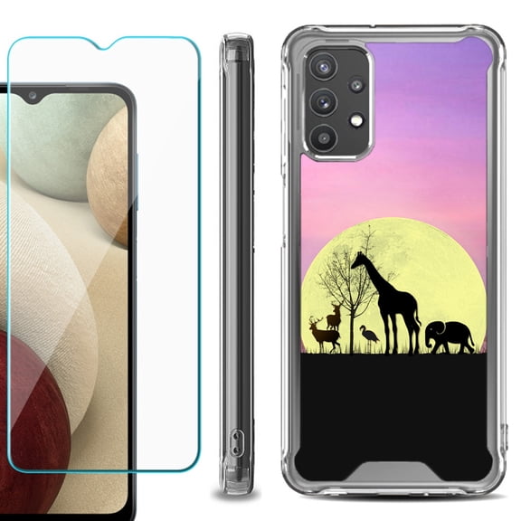 Shockproof Bumper Phone Case for Samsung Galaxy A32 5G, with Tempered Glass Screen Protector, by OneToughShield ® - Moonlight Safari