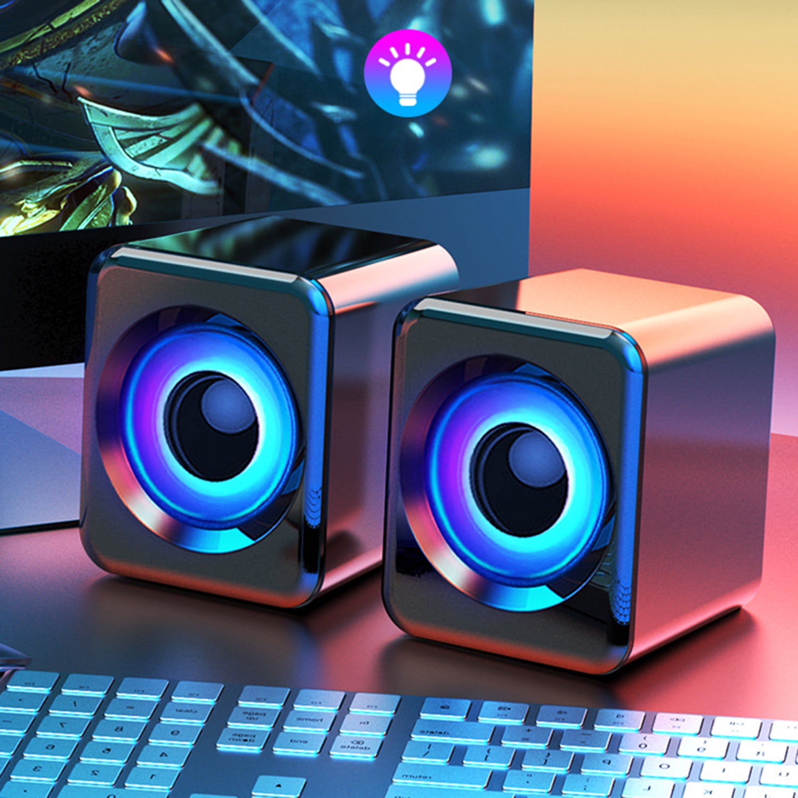 Pebbuoy 1 Pair Computer Speaker Subwoofer USB Bluetooth-compatible Wired Portable Mini Speaker No Delay Stereo Sound Loudspeaker for PC Computer Laptop Notebook