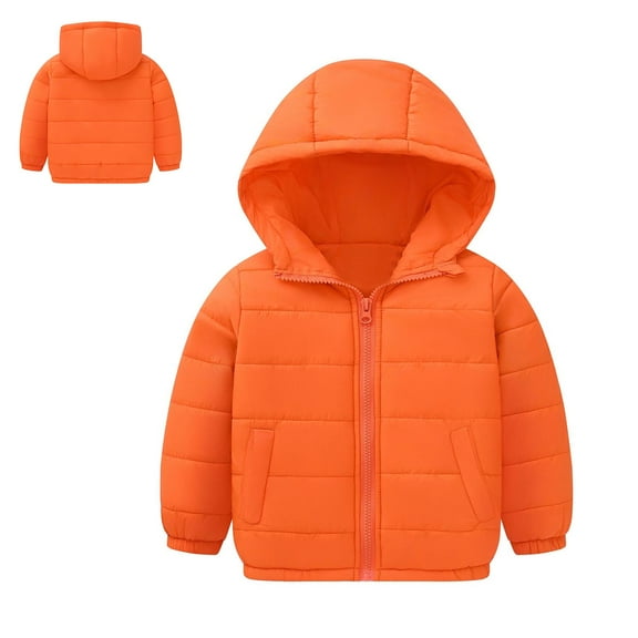 Toddler Girl Winter Coat Hooded Puffer Jacket Boys Orange Puffer Jacket Zip up Long Sleeve Waterproof Boys Thicken Jacket Girls Jackets Size 2-3 Years