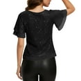 thumbnail image 4 of Sparkly Sequin Tops Womens Ruffled Short Sleeve Glitter Blouses Evening Party Dressy Casual Outfits for Women (M, Black), 4 of 7